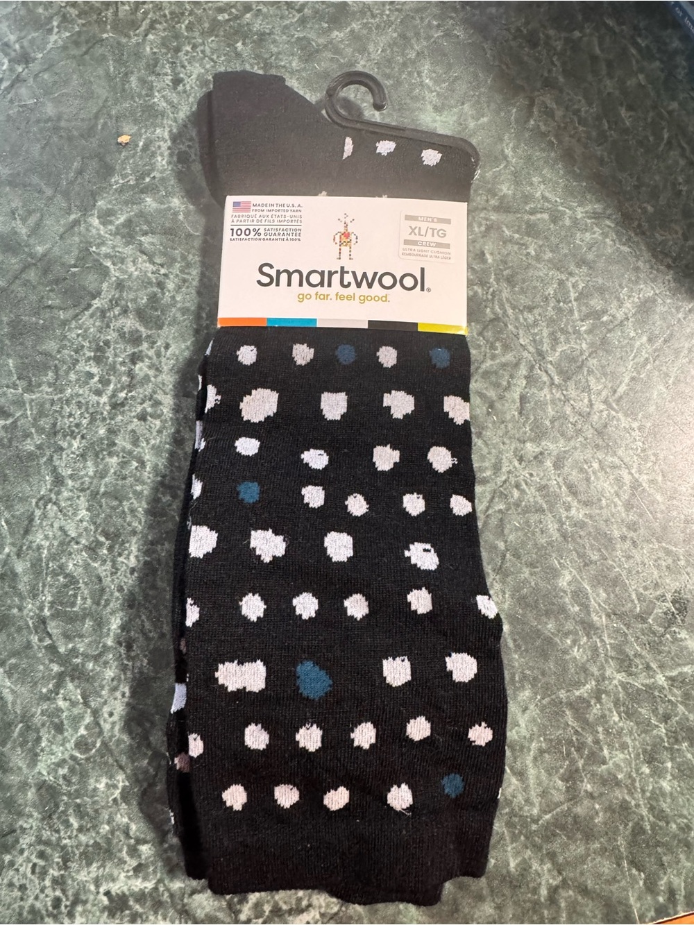 Smartwool Men's Black Polka Dot Dress Socks with White and Blue Dots